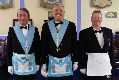 The ‘light blue’ working tools trio, pictured from left to right, are: Peter Roscoe, Karl Taylor and Alan Langridge.