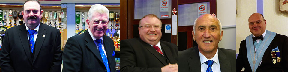Pictured from left to right, are: Dryden Hyde PrAGDC, Martyn Jones PPrJGW, Chris Walpole PPrDGSuptWks, David Jones PPrDGSuptWks and Graham Kenyon PrGStwd.