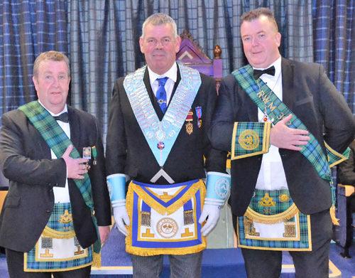 The WM John Eccles (centre) pictured with the brethren of Lodge Caledonian; William Innes (left) and WM John Baird (right). The WM John Eccles (centre) pictured with the brethren of Lodge Caledonian; William Innes (left) and WM John Baird (right).