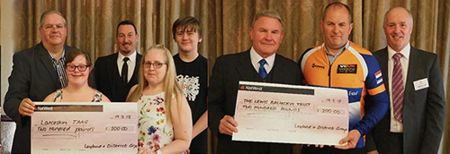Pictured left from left to right, are: Neil Ward, Leanne Corless (receiving the cheque for Lancashire TAAG) and Ian Hainsworth. Pictured right: Mike Pinckard, Kevin Balyckyi (receiving the cheque for The Lewis Balyckyi Trust Fund) and Stephen Lunt. Pictured left from left to right, are: Neil Ward, Leanne Corless (receiving the cheque for Lancashire TAAG) and Ian Hainsworth. Pictured right: Mike Pinckard, Kevin Balyckyi (receiving the cheque for The Lewis Balyckyi Trust Fund) and Stephen Lunt.
