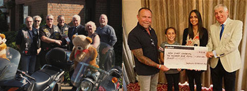 Pictured left: The Widows Sons Masonic Bikers presenting a cheque to Bob Olive of Teddies for Loving Care. Pictured right: Carl Daggers (left) and Chris Blackwell present a cheque to Natalie Kerr and her little helper for New Start Charity. Pictured left: The Widows Sons Masonic Bikers presenting a cheque to Bob Olive of Teddies for Loving Care. Pictured right: Carl Daggers (left) and Chris Blackwell present a cheque to Natalie Kerr and her little helper for New Start Charity.