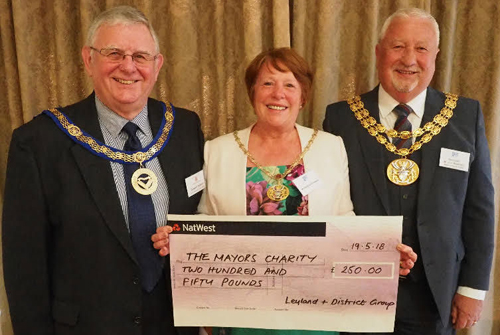 Pictured from left to right, are: Stewart Seddon with Shirley and John Rainsbury receiving a cheque for the Mayor’s chosen charities. Pictured from left to right, are: Stewart Seddon with Shirley and John Rainsbury receiving a cheque for the Mayor’s chosen charities.