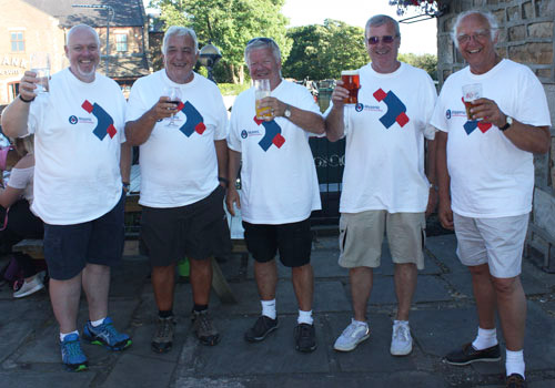 Group officers celebrate at the end of the walk. Pictured from left to right, are: Ian Green, Barry Dickinson, Chris Reeman, John Selley and David Ogden. Group officers celebrate at the end of the walk. Pictured from left to right, are: Ian Green, Barry Dickinson, Chris Reeman, John Selley and David Ogden.