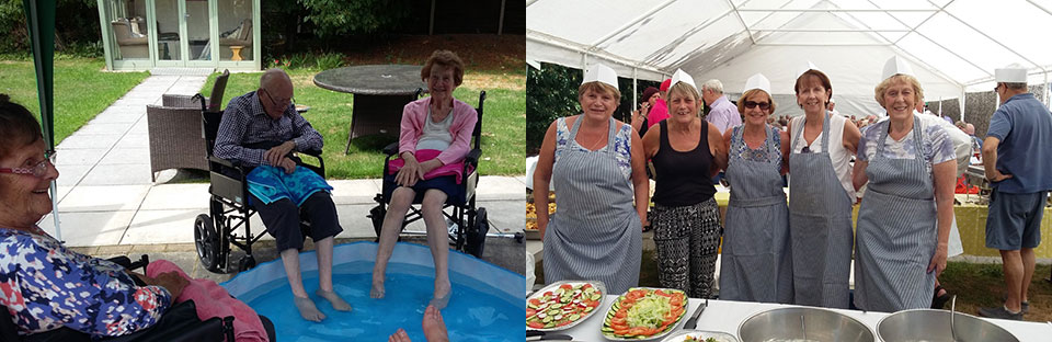 Picture left: Residents keeping cool during the heatwave. Picture right: Serving up the ever popular ‘Meat Feast’. Picture left: Residents keeping cool during the heatwave. Picture right: Serving up the ever popular ‘Meat Feast’.