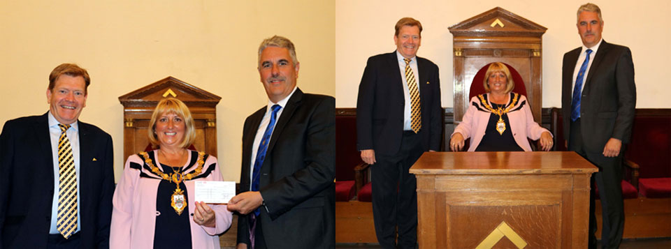 Pictured left from left to right, are: Kevin Poynton, Mayor Karen Mundry and Andy Barton. Pictured right: The Mayor sits in the master’s chair. Pictured left from left to right, are: Kevin Poynton, Mayor Karen Mundry and Andy Barton. Pictured right: The Mayor sits in the master’s chair.