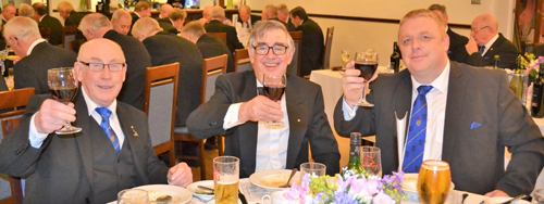 Three of the visiting WM’s enjoying their evening; pictured left to right, are: Brian Warrington Torrisholme Lodge No 5245, David Emery Lodge Amounderness No 7105 and Daniel Crossley Wyreside Lodge No 2605. Three of the visiting WM’s enjoying their evening; pictured left to right, are: Brian Warrington Torrisholme Lodge No 5245, David Emery Lodge Amounderness No 7105 and Daniel Crossley Wyreside Lodge No 2605.