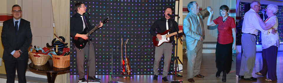 Pictured left: Shaun Hayes the winner of the main prize of alcoholic drinks. Pictured right: Dancing the night away to the sounds of ‘The White Ties’.