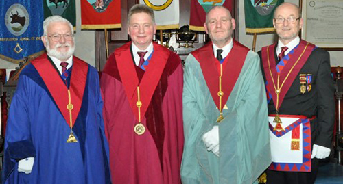 Pictured from left to right, are the three principals: Ken Morris, Duncan Hopkins, Derek English and installing first principal John Dowsett. Pictured from left to right, are the three principals: Ken Morris, Duncan Hopkins, Derek English and installing first principal John Dowsett.