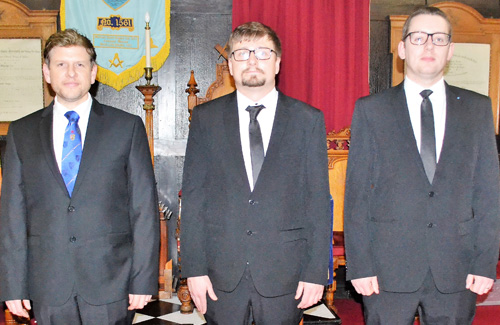 The brethren who delivered the working tools form left to right, are: Neil Armstrong, Mark Swanepoel and Michael Sweetman. The brethren who delivered the working tools form left to right, are: Neil Armstrong, Mark Swanepoel and Michael Sweetman.