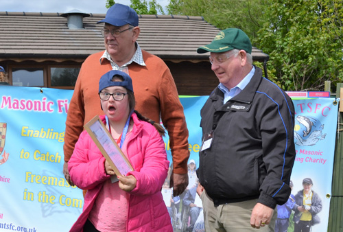 Phil Gunning (left) with Harry Cox at Whitmore Fishery in May 2018, presenting one of the young adults with their certificate. Phil Gunning (left) with Harry Cox at Whitmore Fishery in May 2018, presenting one of the young adults with their certificate.