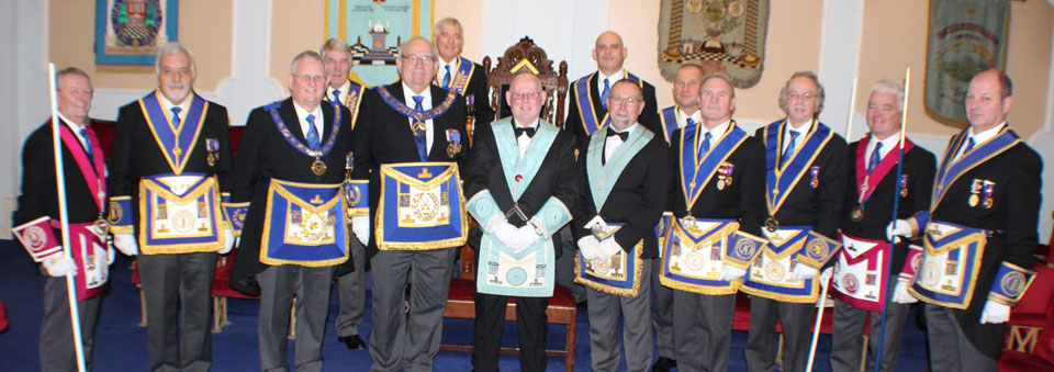 John (centre) surrounded by grand and Provincial grand officers. John (centre) surrounded by grand and Provincial grand officers.