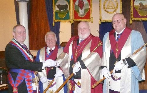 Pictured from left to right, are: Tony Hall congratulating the three principals, Terry Withington, Ian Dawson and Dave Bishop. Pictured from left to right, are: Tony Hall congratulating the three principals, Terry Withington, Ian Dawson and Dave Bishop.
