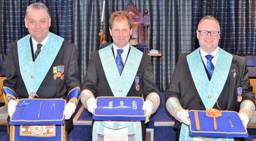 The brethren who presented the working tools. Pictured from left to right, are: Neil Hartley, Tony Ollerton and Matthew Mason. The brethren who presented the working tools. Pictured from left to right, are: Neil Hartley, Tony Ollerton and Matthew Mason.
