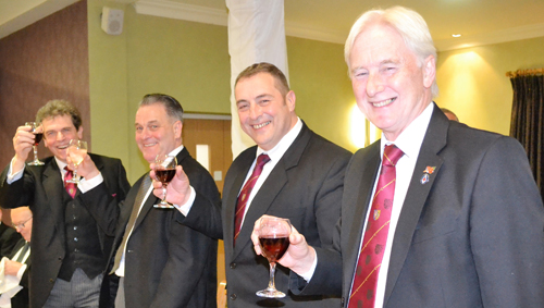 A toast to the principals. Pictured from left to right, are: Michael Threlfall, Neil Hartley, Scott Devine and Brian Stoddart. A toast to the principals. Pictured from left to right, are: Michael Threlfall, Neil Hartley, Scott Devine and Brian Stoddart.