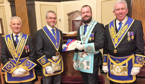 Presentation of two Grand Patron certificates. Pictured from left to right, are: Martin Lockyer, Barry Fletcher, Stuart Kidd and Mark Matthews Presentation of two Grand Patron certificates. Pictured from left to right, are: Martin Lockyer, Barry Fletcher, Stuart Kidd and Mark Matthews