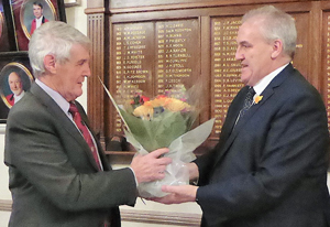 Paul Renton (left) receives flowers for his wife, on behalf of the group, from chairman Andy Whittle. Paul Renton (left) receives flowers for his wife, on behalf of the group, from chairman Andy Whittle.