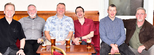Pictured from left to right, are: compare Andy Savage with Leigh Group Social Committee John Galbraith, Paul Hook, Simon Isherwood, David Pickles and Wayne Barnes.
