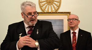 George Christie (left) responds to the toast to the three principals, with attentive DC Phil Pattullo George Christie (left) responds to the toast to the three principals, with attentive DC Phil Pattullo