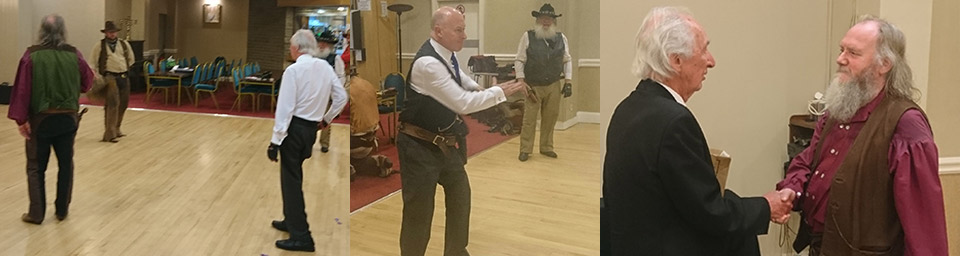 Picture left: WM John Farrington takes on the Grizzly Rebels. Picture centre: ‘Quick draw McAllan’ aka Peter Allan. Picture right: John Farrington (left) presents the Grizzly Rebels with the charity collection. Picture left: WM John Farrington takes on the Grizzly Rebels. Picture centre: ‘Quick draw McAllan’ aka Peter Allan. Picture right: John Farrington (left) presents the Grizzly Rebels with the charity collection.