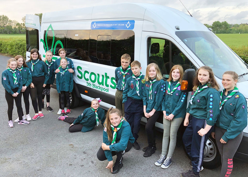The girls and boys of the 5th Blackpool Scout Group were delighted with the replacement minibus. The girls and boys of the 5th Blackpool Scout Group were delighted with the replacement minibus.