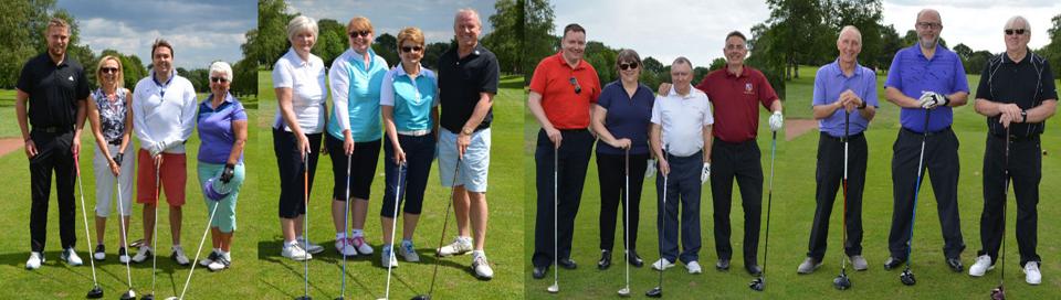 Four of the teams before teeing off. Four of the teams before teeing off.