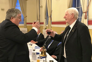 Peter Whalley (left) toasting Norman Pritchard during the master’s song. Peter Whalley (left) toasting Norman Pritchard during the master’s song.