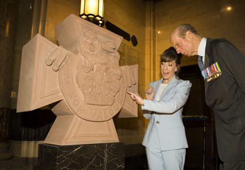 The Grand Master alongside Emily Draper who carved the stone. Emily is Worcester Cathedral's first female stonemason apprentice. The Grand Master alongside Emily Draper who carved the stone. Emily is Worcester Cathedral's first female stonemason apprentice.