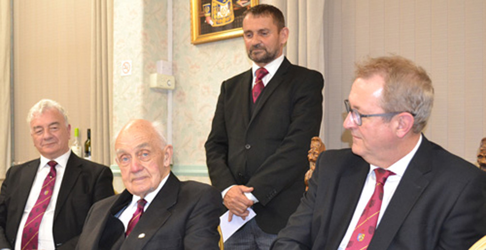 Tom Holroyd (centre) is quite rightly the focus of attention, surrounded by, from left to right: Barrie Crossley, Dave Thomas and Ken Needham. Tom Holroyd (centre) is quite rightly the focus of attention, surrounded by, from left to right: Barrie Crossley, Dave Thomas and Ken Needham.