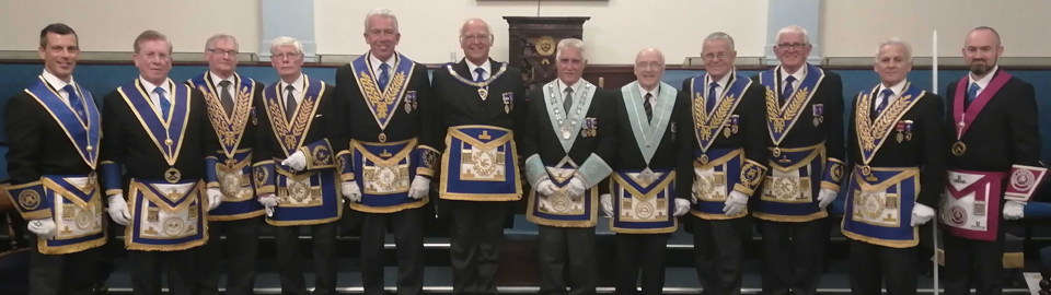 Brian Skinner (centre) with the grand and acting Provincial grand officers. Brian Skinner (centre) with the grand and acting Provincial grand officers.