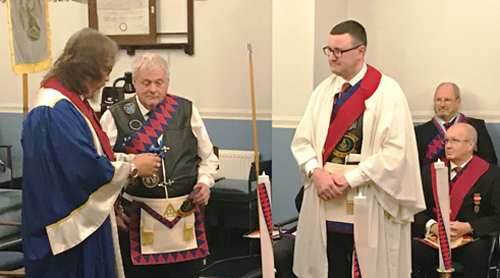 Andy Baxendale (left) conducts the ‘patching’ ceremony.