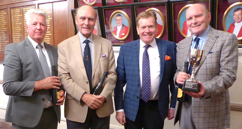 City Lodge winners receive their trophy. From left to right, are: Ken Smith, Peter Johnston, Kevin Poynton (presenting) and Geoff Johnston City Lodge winners receive their trophy. From left to right, are: Ken Smith, Peter Johnston, Kevin Poynton (presenting) and Geoff Johnston