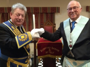 Ian Gee (left) congratulating Eric Ashcroft on becoming WM. Ian Gee (left) congratulating Eric Ashcroft on becoming WM.