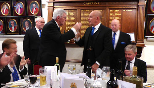 Tony Harrison (left) takes wine with Graham Fairley. Tony Harrison (left) takes wine with Graham Fairley.