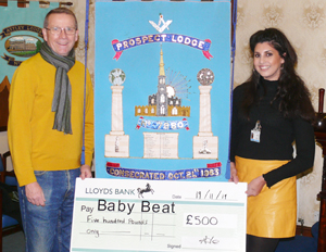 Tony Lowe, the current master, presenting the donation of £500 to the Baby Beat Appeal. Tony Lowe, the current master, presenting the donation of £500 to the Baby Beat Appeal.