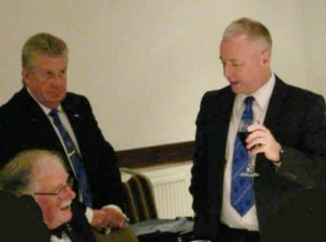 Mark Reilly (right) congratulates Geoffrey on attaining the master’s chair.