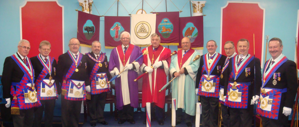 The three principals with grand and Provincial grand officers The three principals with grand and Provincial grand officers