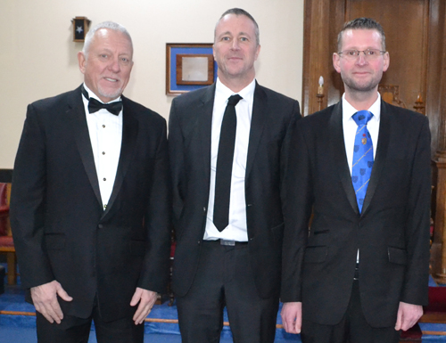 The brethren who presented the working tools, from left to right, are: James Milne, David Male and Lee Procter. The brethren who presented the working tools, from left to right, are: James Milne, David Male and Lee Procter.