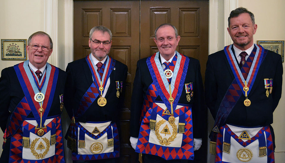 Waiting for the grand entrance, pictured from left to right, are: Colin Rowling, Barry Fletcher, Tony Hall and Dave Kemp. Waiting for the grand entrance, pictured from left to right, are: Colin Rowling, Barry Fletcher, Tony Hall and Dave Kemp.