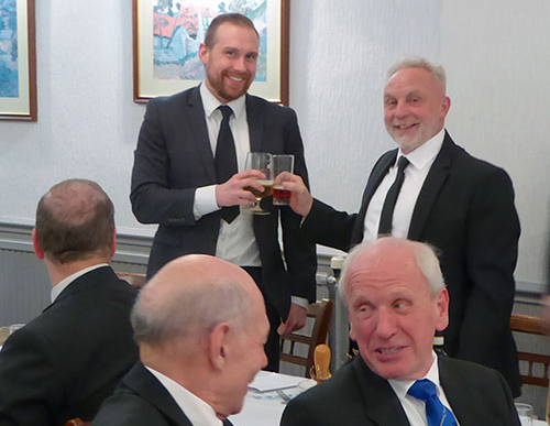 Harry Robinson takes wine with his dad Stephen Robinson. Harry Robinson takes wine with his dad Stephen Robinson.