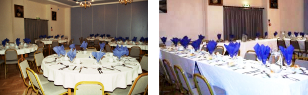 Table settings in Litherland hall. Table settings in Litherland hall.