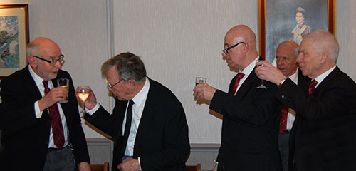 John James (left) taking wine with the three principals. John James (left) taking wine with the three principals.