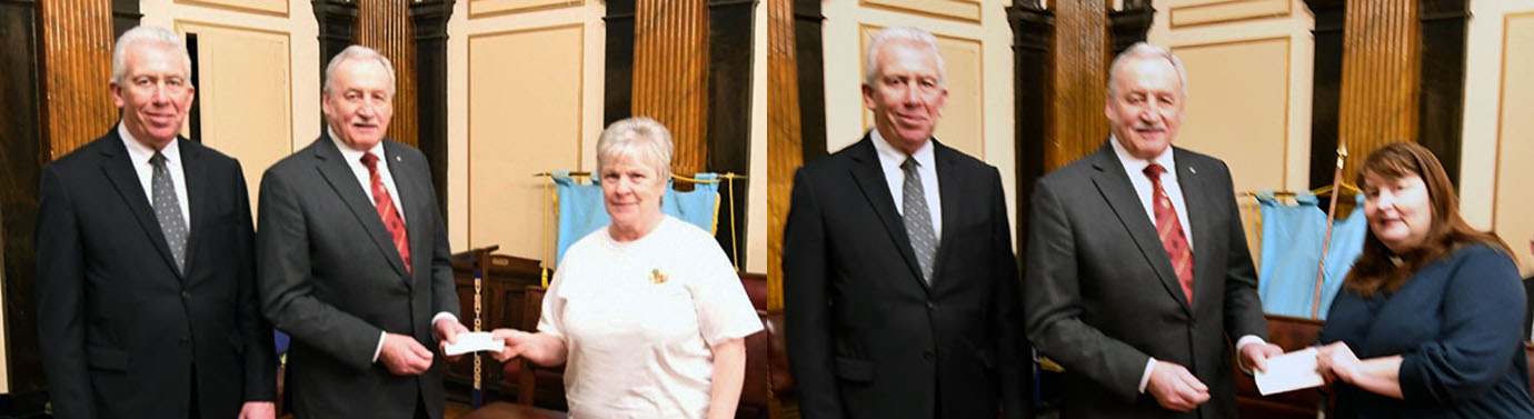Pictured left from left to right, are: Mark Matthews and Sam Robinson presenting a cheque to Lynne Higgins of The Community Pantry. Pictured right from left to right, are: Mark Matthews, Sam Robinson and Rev Leatherbarrow of St Cuthbert’s Church, Croxteth. Pictured left from left to right, are: Mark Matthews and Sam Robinson presenting a cheque to Lynne Higgins of The Community Pantry. Pictured right from left to right, are: Mark Matthews, Sam Robinson and Rev Leatherbarrow of St Cuthbert’s Church, Croxteth.