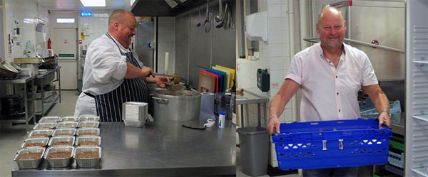 Pictured left: Lee Williams preparing the meals. Pictured right: John Cross supporting the group initiative. Pictured left: Lee Williams preparing the meals. Pictured right: John Cross supporting the group initiative.