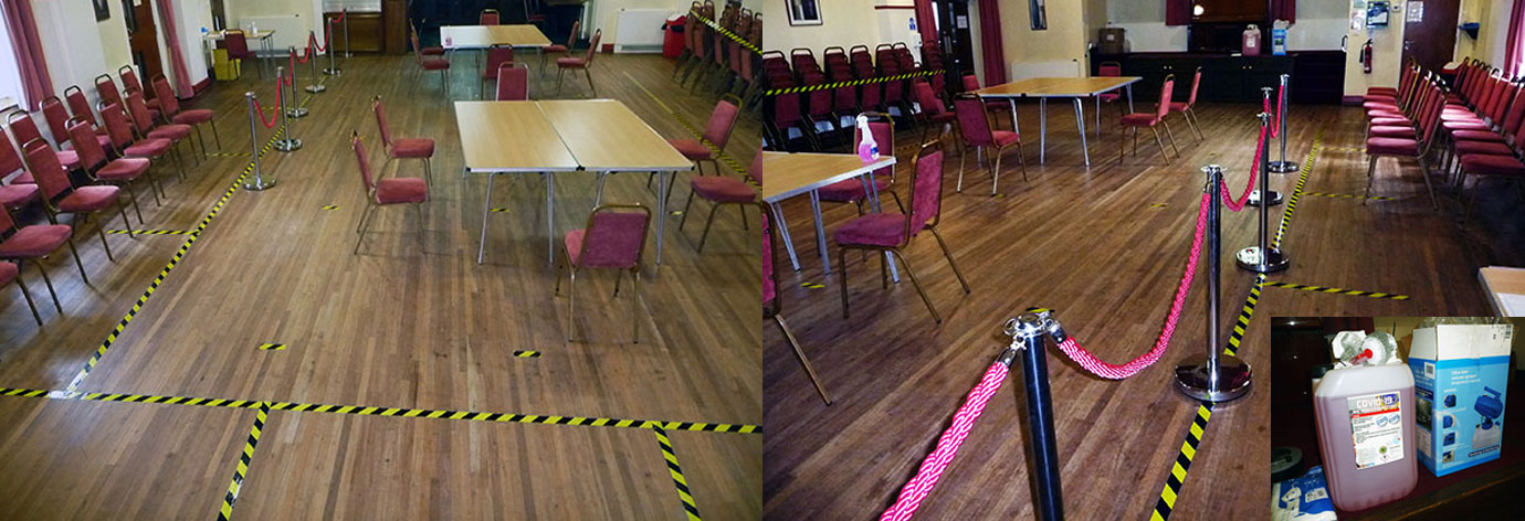 Pictured left: Dining hall 1. Pictured right: Dining hall 2 with ‘Viricidal’ cleaning disinfectant inset. Pictured left: Dining hall 1. Pictured right: Dining hall 2 with ‘Viricidal’ cleaning disinfectant inset.