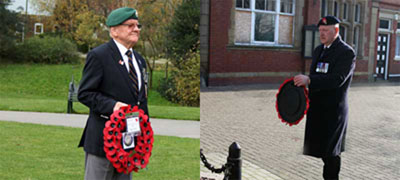 Pictured left: Ray Pinkstone bearing the wreath from the lodges of Lytham St Annes Masonic Hall. Pictured right: Chris Thompson bearing the wreath from the lodges of Poulton-le-Fylde Masonic Hall.