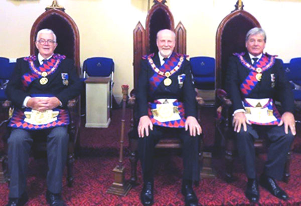 Pictured from left to right, are: Past Grand Standard Bearer of Supreme Grand Chapter Ron Corlett. Second Provincial Grand Principal of the Isle of Man Bill Ashton and Third Provincial Grand Principal of the Isle of Man Kevin Birch. Pictured from left to right, are: Past Grand Standard Bearer of Supreme Grand Chapter Ron Corlett. Second Provincial Grand Principal of the Isle of Man Bill Ashton and Third Provincial Grand Principal of the Isle of Man Kevin Birch.