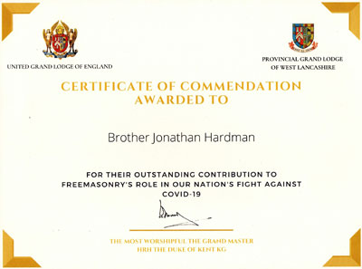 A similar certificate was received by all, as an example Jonathan Hardman’s Commendation Certificate.