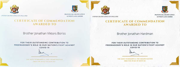 Certificates received by Jonathon Boriss and Jonathon Hardman.