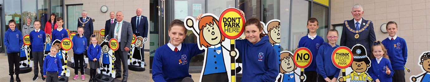 Pictured left from left to right, are: Maureen Harrison, Sue Robinson (Headteacher), Tony Harrison, Howard Lloyd, John Topping and Steve Kayne, along with school pupils from the Blackpool Gateway Academy with the ‘School Buddy’ signs. Pictured centre: Head Boy and Head Girl Lincoln Newton and Darcy McKenna with a ‘School Buddy’ at Blackpool Gateway Academy. Pictured right: Tony Harrison and pupils from the Blackpool Gateway Academy with the ‘School Buddy’ signs. Pictured left from left to right, are: Maureen Harrison, Sue Robinson (Headteacher), Tony Harrison, Howard Lloyd, John Topping and Steve Kayne, along with school pupils from the Blackpool Gateway Academy with the ‘School Buddy’ signs. Pictured centre: Head Boy and Head Girl Lincoln Newton and Darcy McKenna with a ‘School Buddy’ at Blackpool Gateway Academy. Pictured right: Tony Harrison and pupils from the Blackpool Gateway Academy with the ‘School Buddy’ signs.