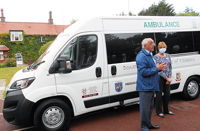 John Stallard presenting the ambulance to Linda Johnson. John Stallard presenting the ambulance to Linda Johnson.